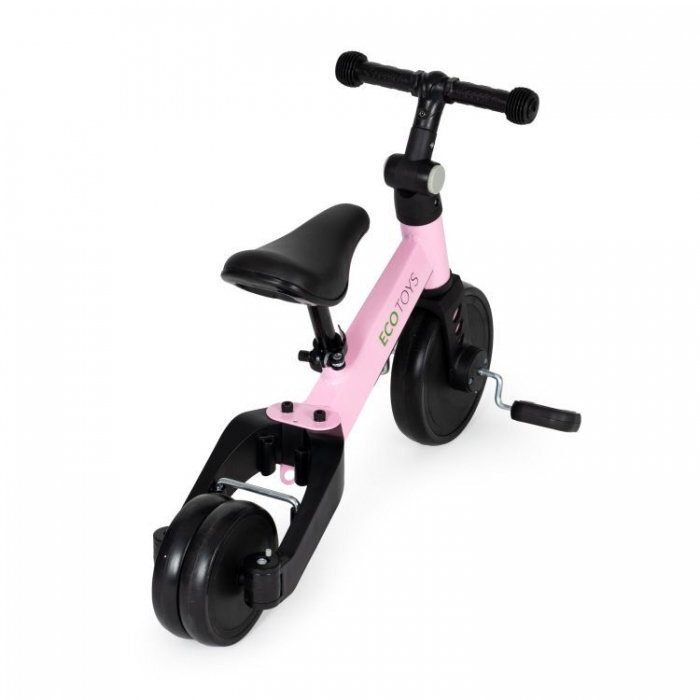 Ecotoys Tricicleta pentru copii YM-BT-6 Roz cu pedale si maner 2 in 1 roti din cauciuc Eva maner detasabil pentru copii de la 3 ani