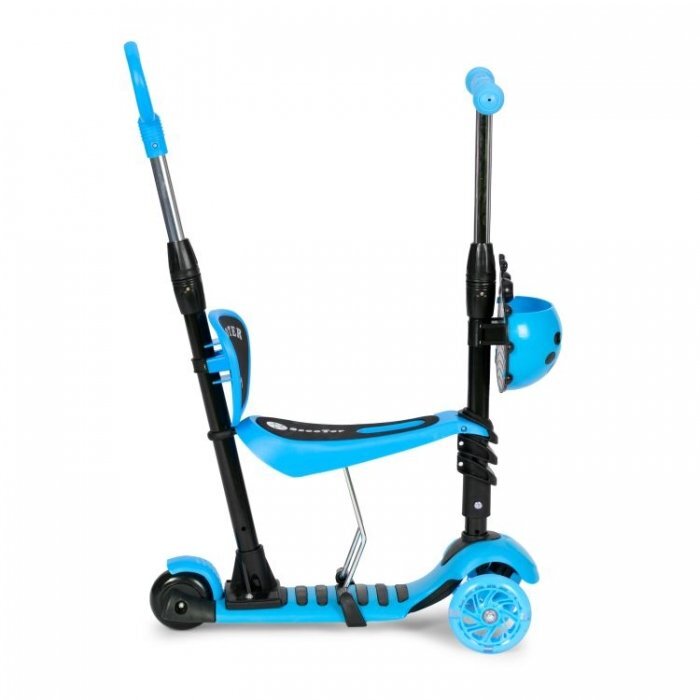 Ecotoys Trotineta 5 in 1 cu maner parental reglabil scaun reglabil 3 roti cu LED greutate suportata 20 kg varsta 3 ani+ albastru
