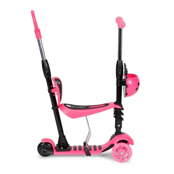 Ecotoys Trotineta 5 in 1 cu maner parental reglabil scaun reglabil 3 roti cu LED greutate suportata 20 kg varsta 3 ani+ roz