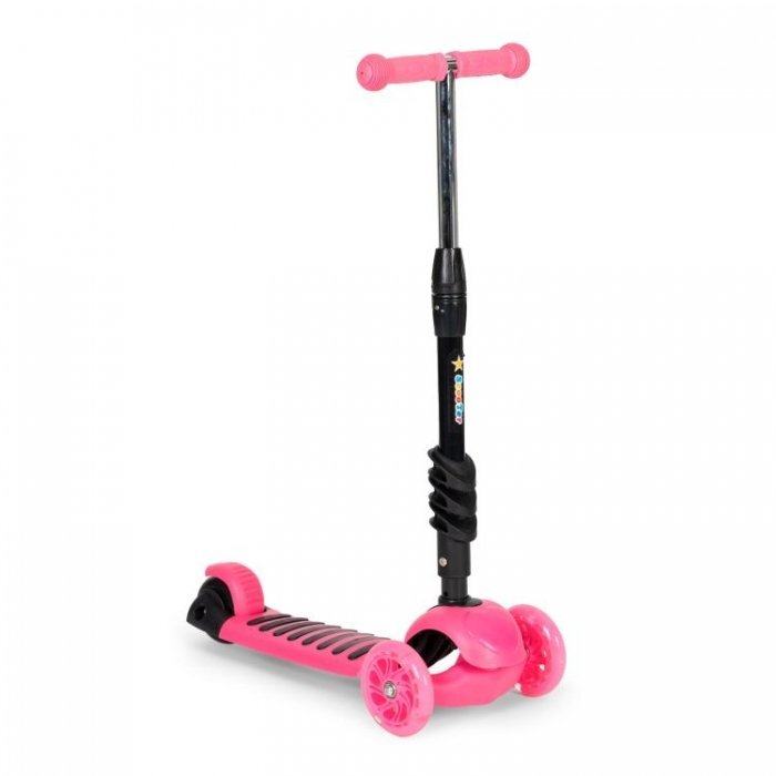 Ecotoys Trotineta 5 in 1 cu maner parental reglabil scaun reglabil 3 roti cu LED greutate suportata 20 kg varsta 3 ani+ roz