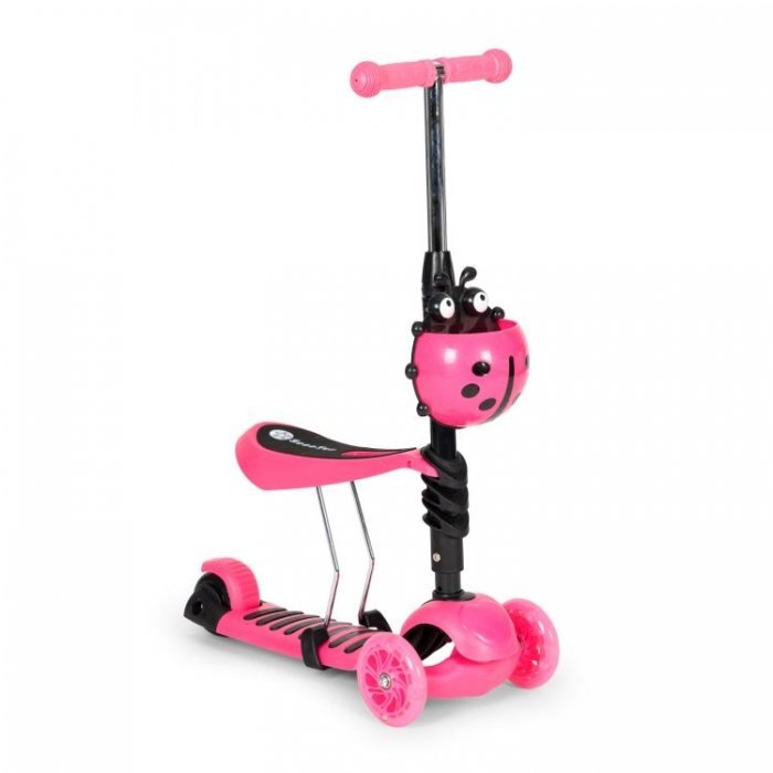 Ecotoys Trotineta 5 in 1 cu maner parental reglabil scaun reglabil 3 roti cu LED greutate suportata 20 kg varsta 3 ani+ roz