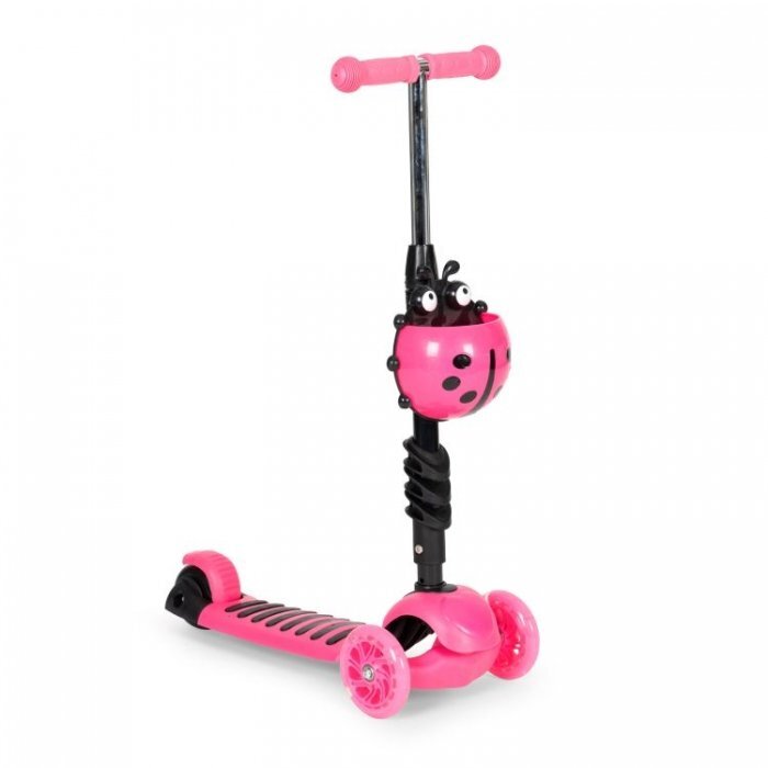 Ecotoys Trotineta 5 in 1 cu maner parental reglabil scaun reglabil 3 roti cu LED greutate suportata 20 kg varsta 3 ani+ roz