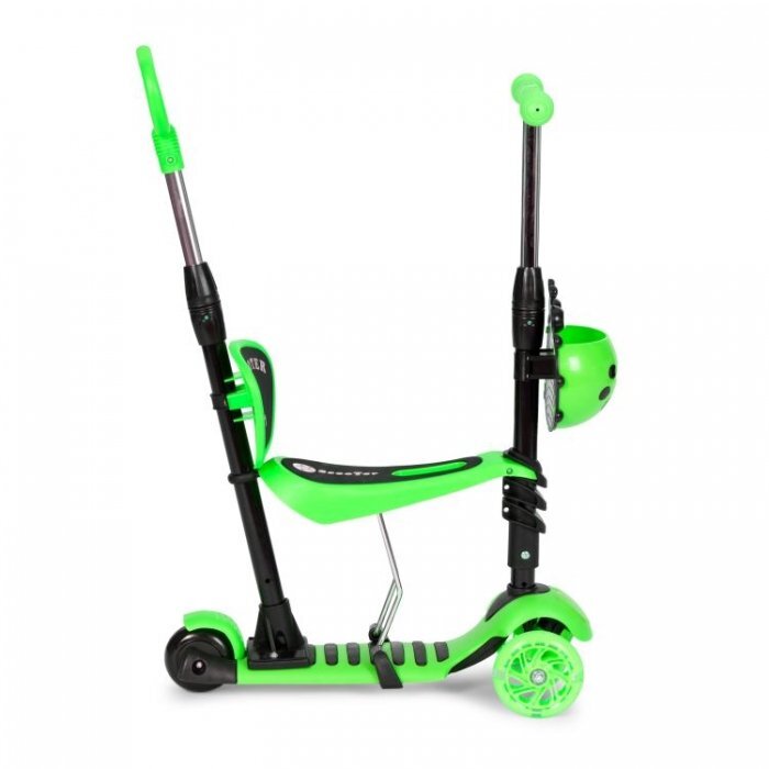 Ecotoys Trotineta 5 in 1 cu maner parental reglabil scaun reglabil 3 roti cu LED greutate suportata 20 kg varsta 3 ani+ verde