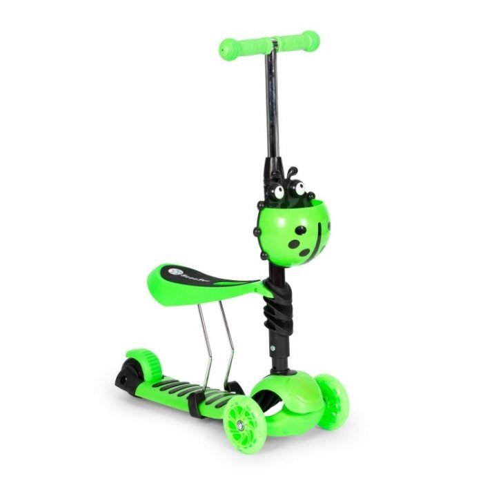 Ecotoys Trotineta 5 in 1 cu maner parental reglabil scaun reglabil 3 roti cu LED greutate suportata 20 kg varsta 3 ani+ verde