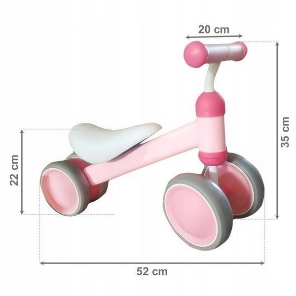 Ecotoys Vehicul copii fara pedale JM-118 roz scaun confortabil si moale roti duble fata-spate varsta 18-36 luni sarcina maxima admisa 20 kg roti din plastic moale
