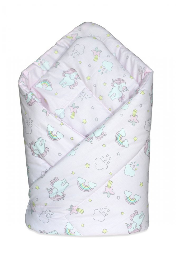 EgaKids Paturica de infasat nou-nascut 75x75cm model Unicorn Roz