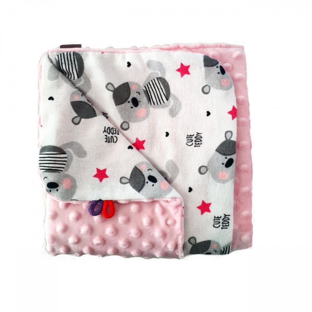 EgaKids Paturica Minky pentru copii 75x75 cm K-545 Ursulet Roz