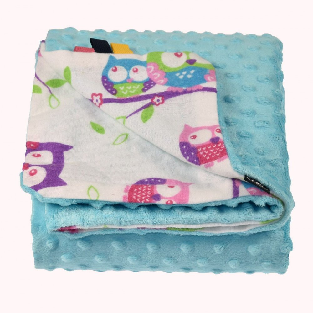 EgaKids Paturica Minky pentru copii 75x75 cm Turquoise Owl