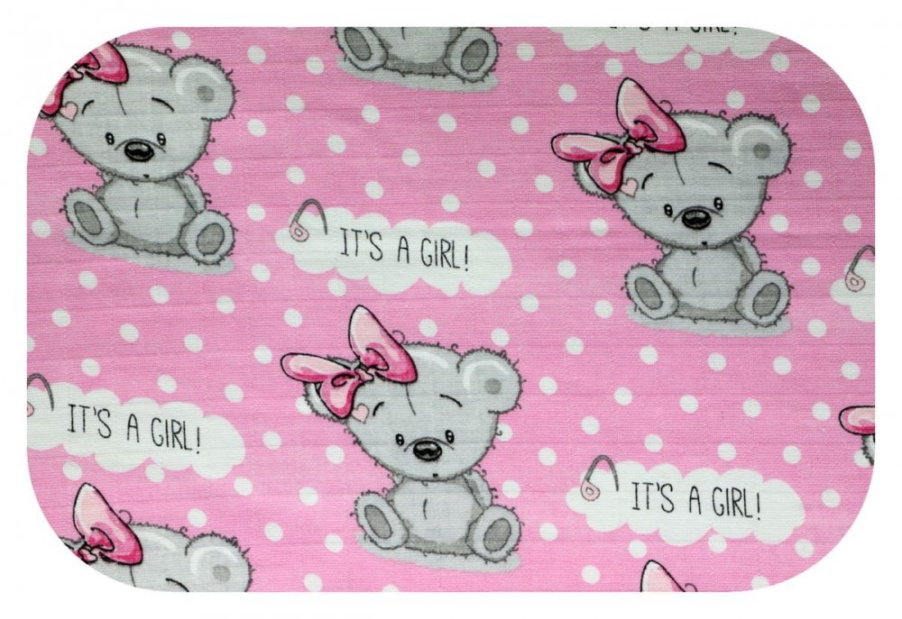 EgaKids Scutec din bumbac tetra Lux 70x80 cm model Pink Bear