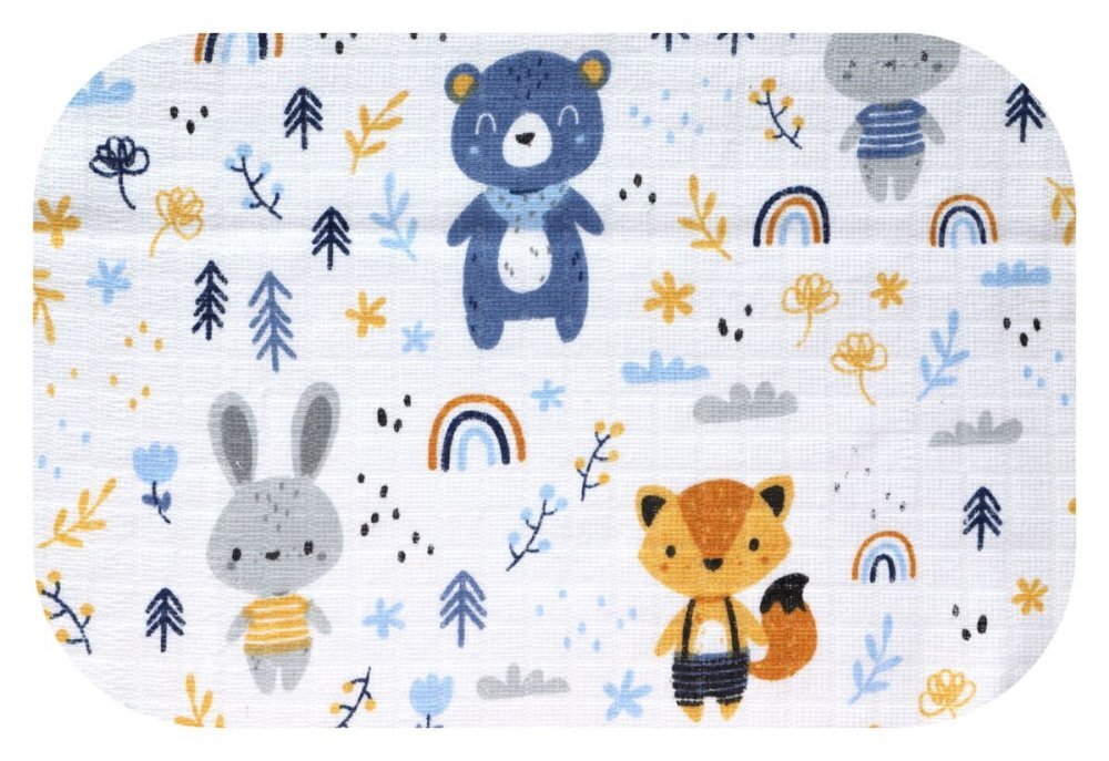 EgaKids Scutec din muselina 70x80 cm Tetra model Bear Rainbow Blue