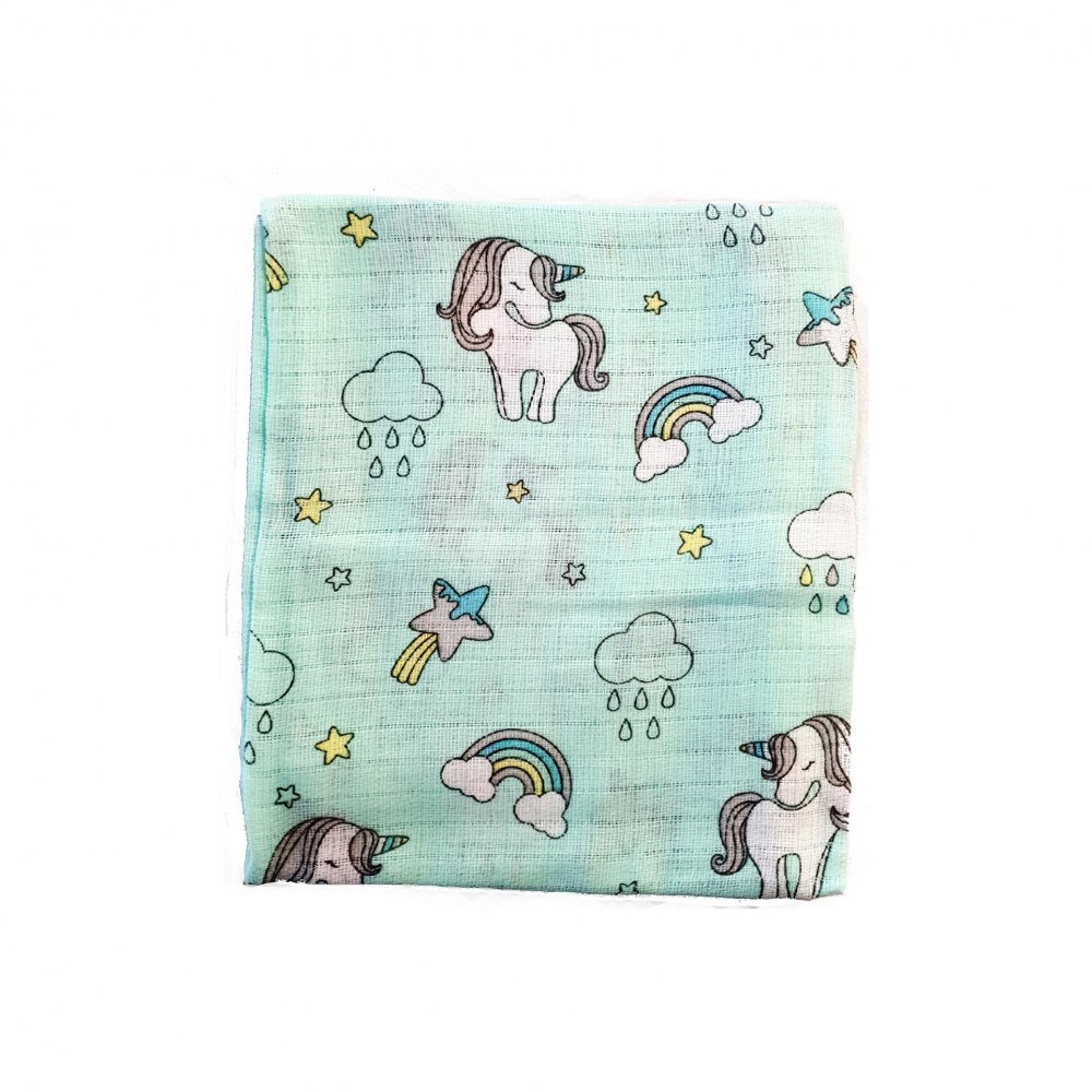 EgaKids Scutec din muselina 70x80 cm Tetra model Pony Rainbow Green