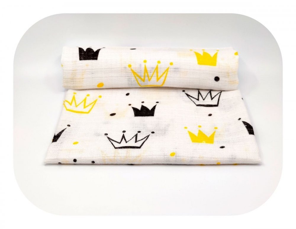 EgaKids Scutec din muselina tetra 70x80 cm model Crown Black Yellow