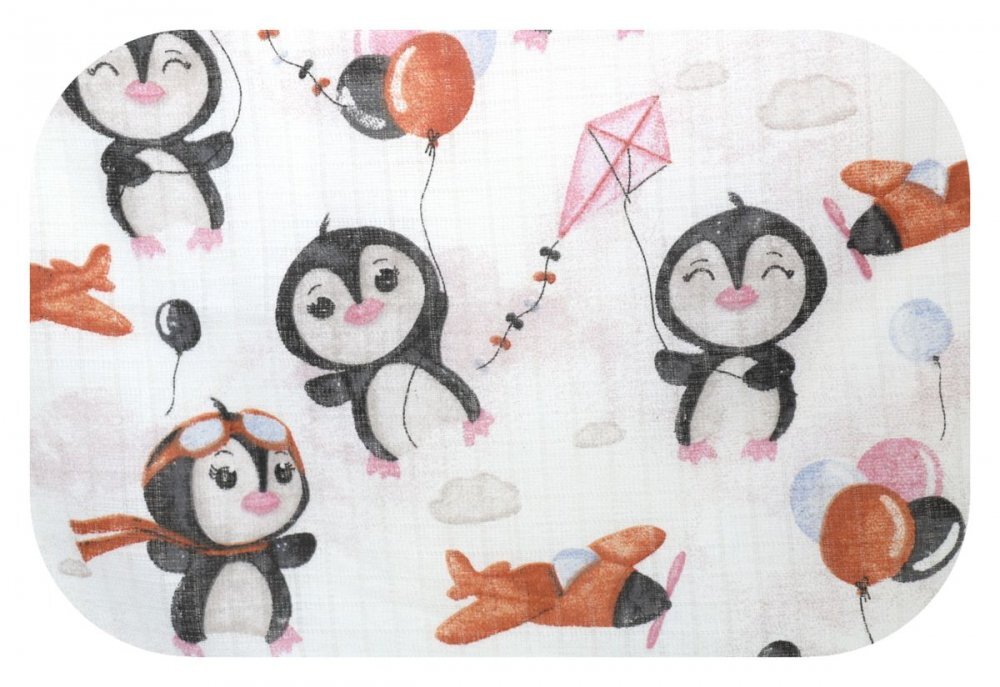 EgaKids Scutec din muselina tetra 70x80 cm model Pinguin pilot Roz