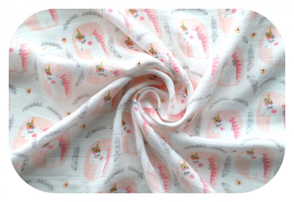 EgaKids Scutec pentru bebelusi cu fibra din bambus versatil reutilizabil dimensiune 60 x 60 cm model Pink Unicorns