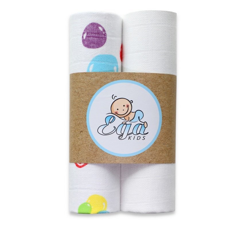 EgaKids Set 2 scutece pentru bebelusi reutilizabile cu fibra de bambus dimensiune 70 x 80 cm model Bubble Dots