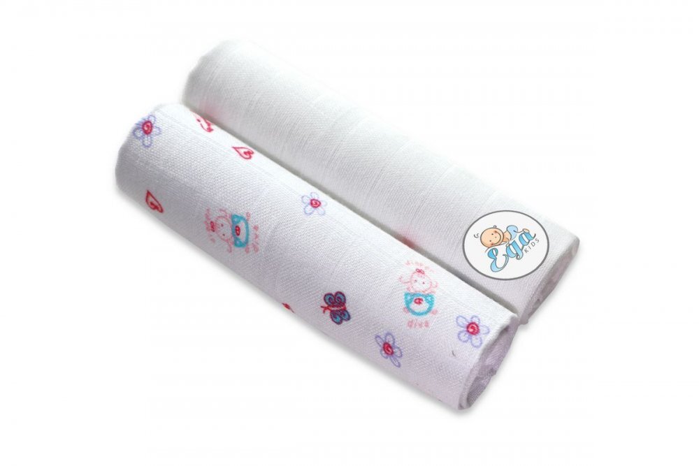 EgaKids Set 2 scutece pentru bebelusi reutilizabile cu fibra de bambus dimensiune 70 x 80 cm model Flowers