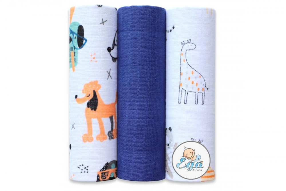 EgaKids Set 3 scutece din muselina 70x80 cm model Albastru