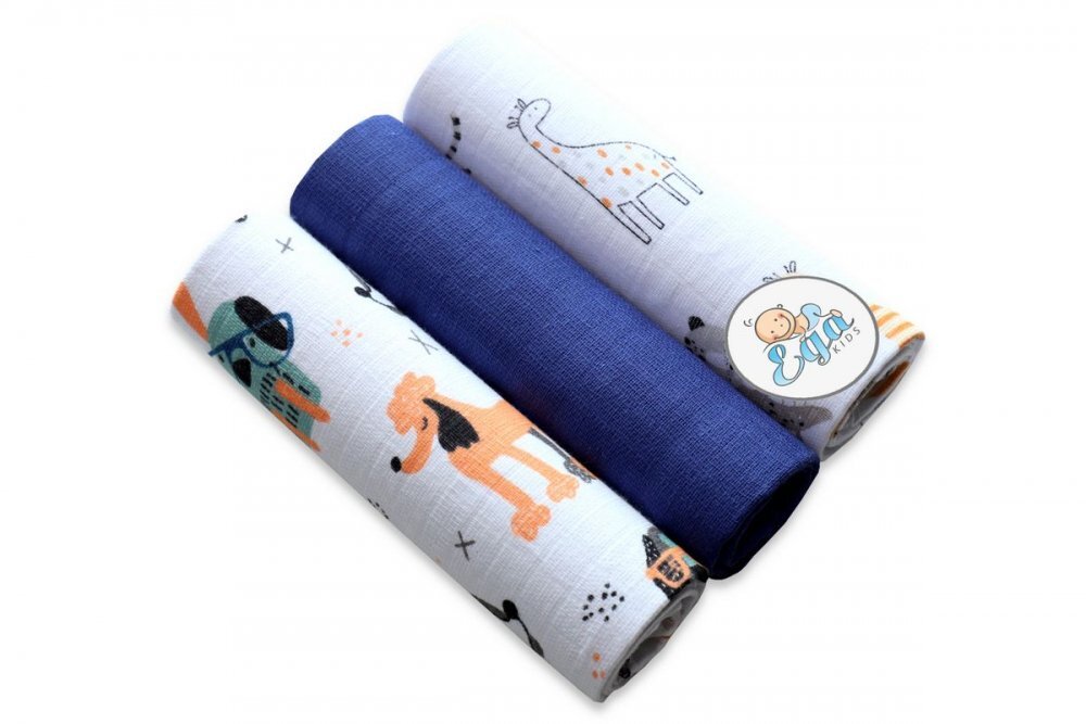 EgaKids Set 3 scutece din muselina 70x80 cm model Albastru
