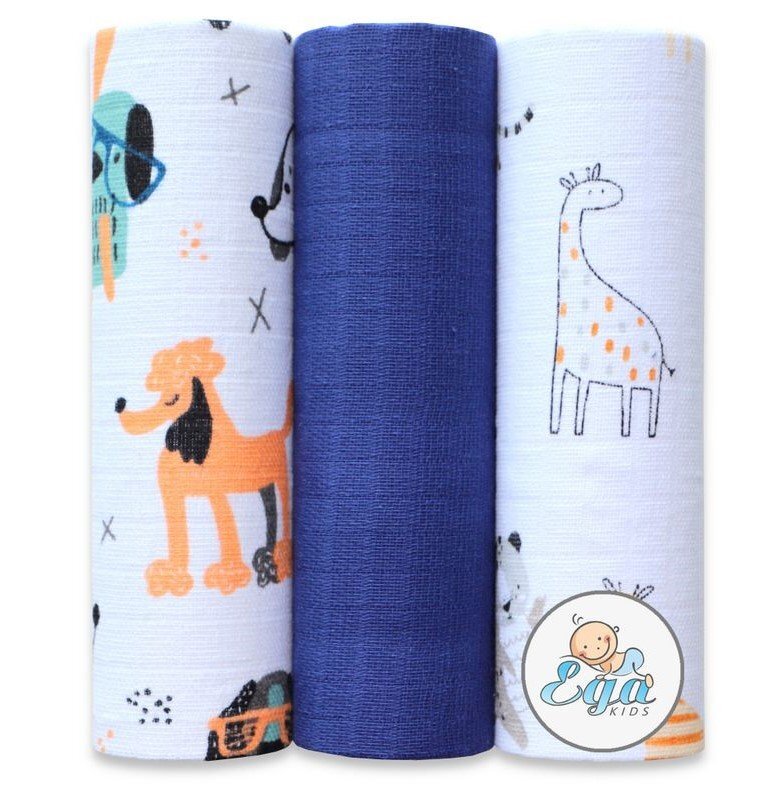 EgaKids Set 3 scutece din muselina 70x80 cm model Albastru
