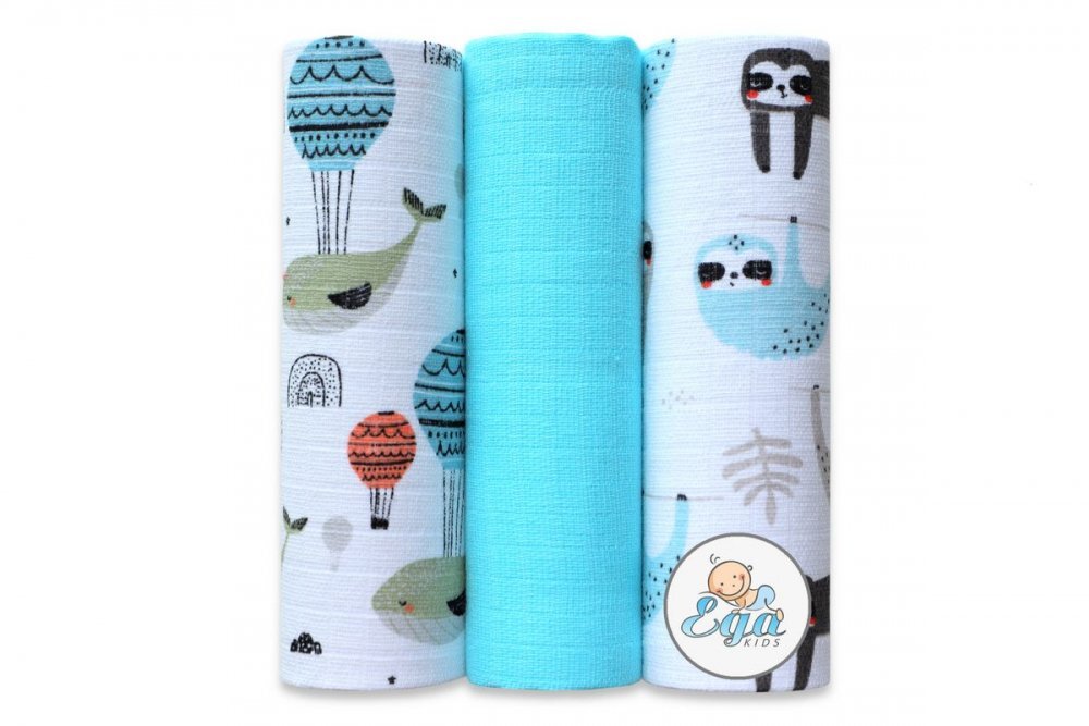 EgaKids Set 3 scutece din muselina 70x80 cm model Turqouise