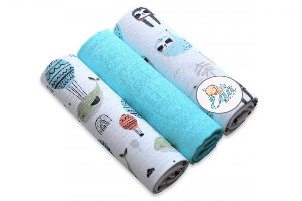EgaKids Set 3 scutece din muselina 70x80 cm model Turqouise