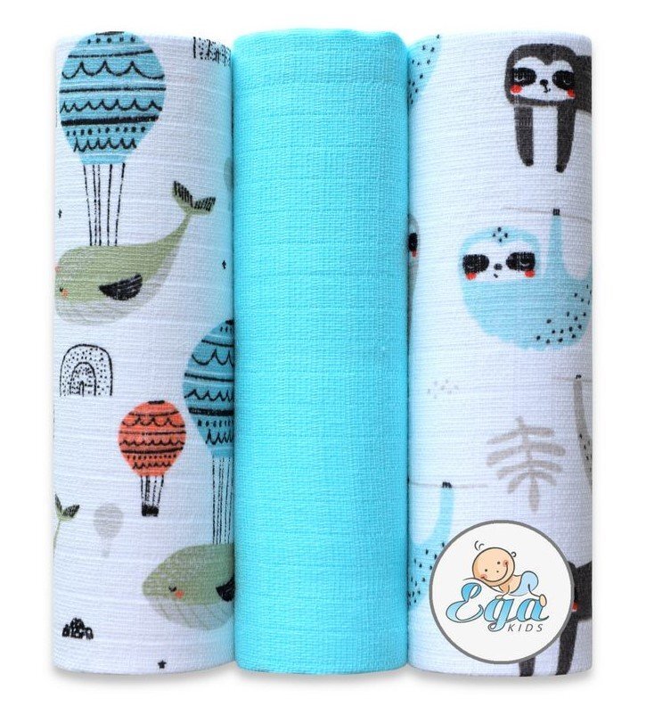 EgaKids Set 3 scutece din muselina 70x80 cm model Turqouise
