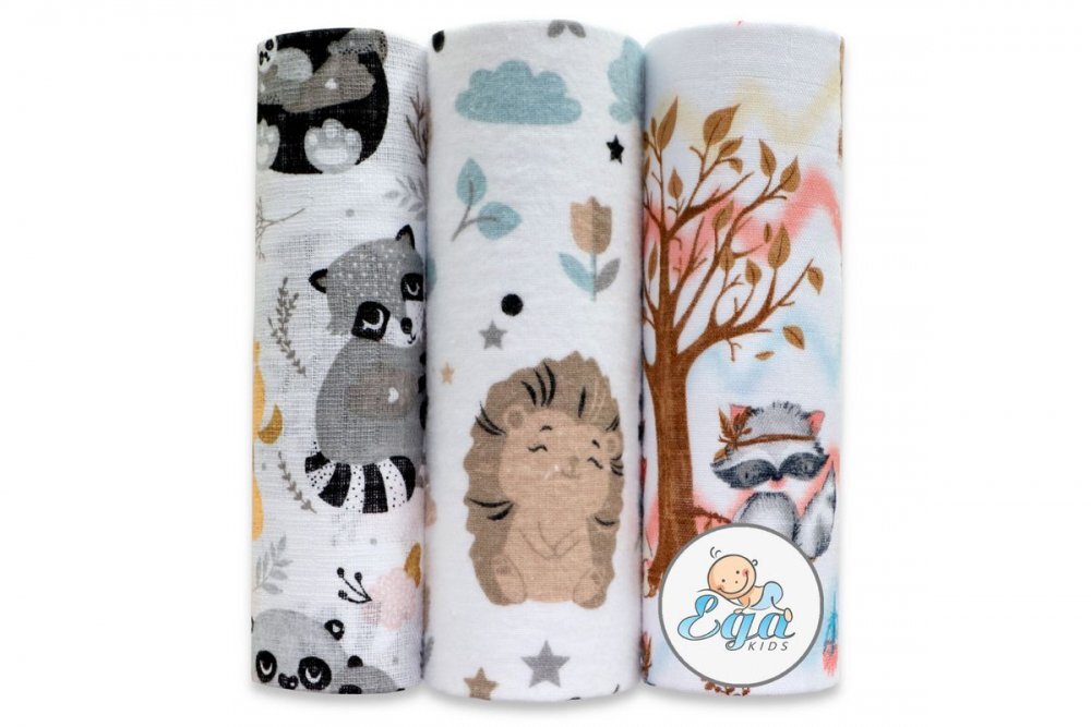 EgaKids Set 3 scutece mix finet si muselina model Forest Animals