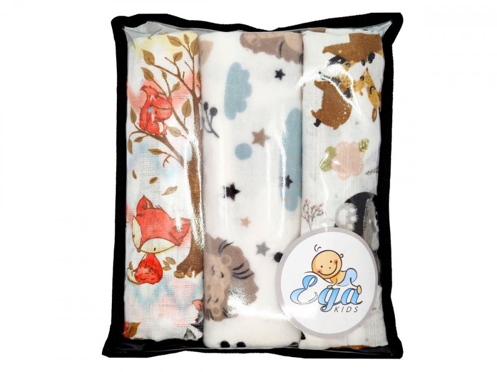 EgaKids Set 3 scutece mix finet si muselina model Forest Animals