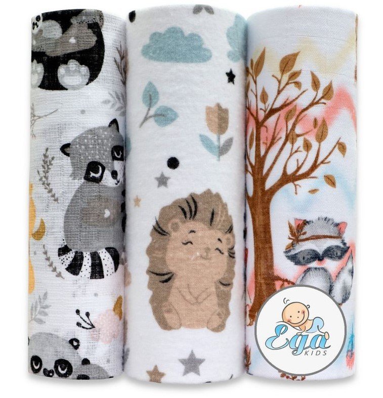 EgaKids Set 3 scutece mix finet si muselina model Forest Animals
