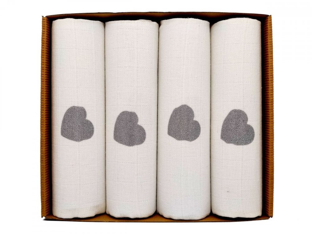 EgaKids Set 4 scutece Lux din bumbac eco 70x80 cm Silver Hearts