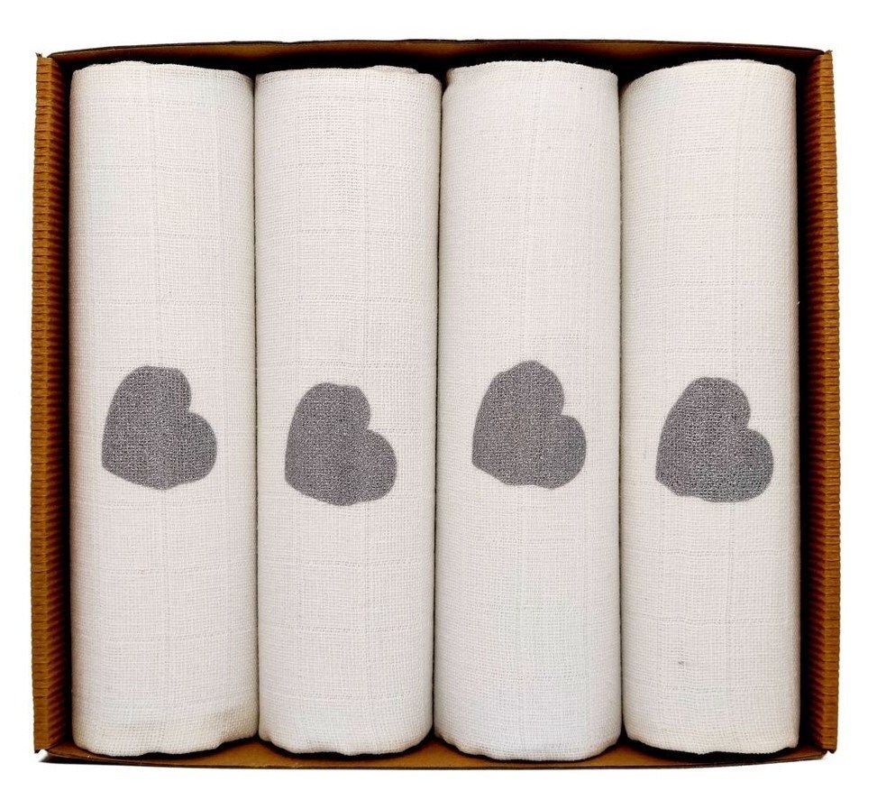 EgaKids Set 4 scutece Lux din bumbac eco 70x80 cm Silver Hearts