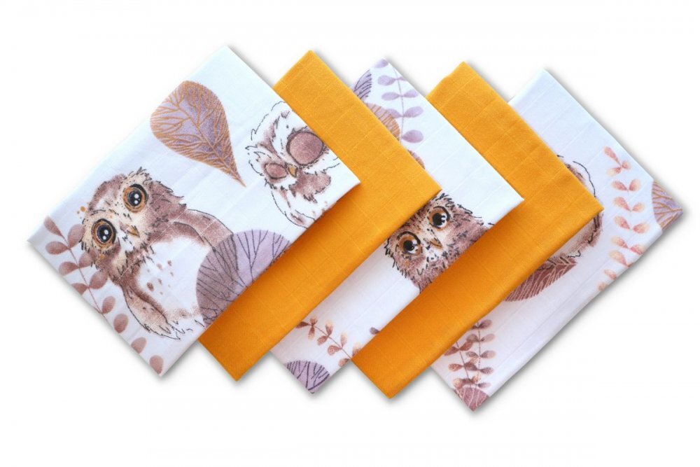 EgaKids Set 5 batistute din bumbac pentru copii 38x38 cm Owl