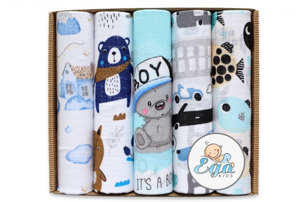 EgaKids Set 5 scutece din muselina 70x80 cm Eco Box Blue Boy