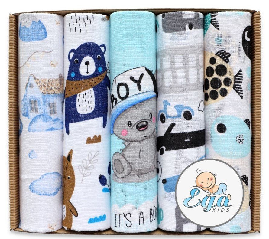 EgaKids Set 5 scutece din muselina 70x80 cm Eco Box Blue Boy