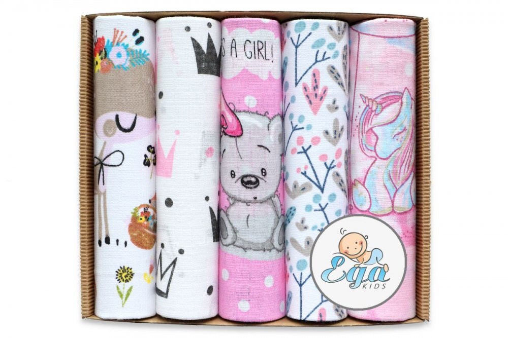 EgaKids Set 5 scutece din muselina 70x80 cm Eco Box Pink Girl
