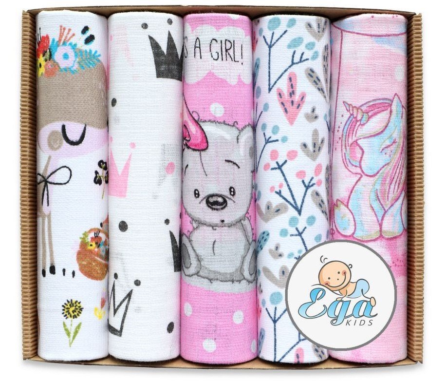 EgaKids Set 5 scutece din muselina 70x80 cm Eco Box Pink Girl