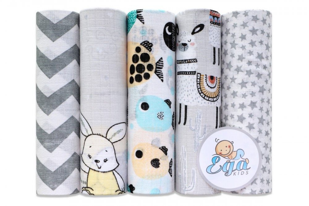 EgaKids Set 5 scutece din muselina 70x80 cm model Grey
