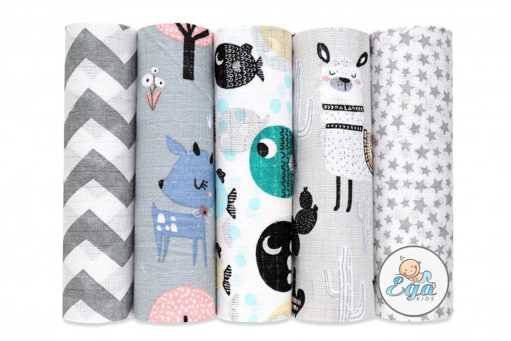 EgaKids Set 5 scutece din muselina 70x80 cm model Grey