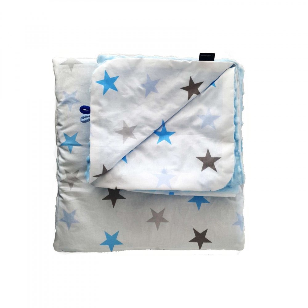 EgaKids Set Paturica si perna Minky pentru copii 580 Blue Stars 75x85 cm