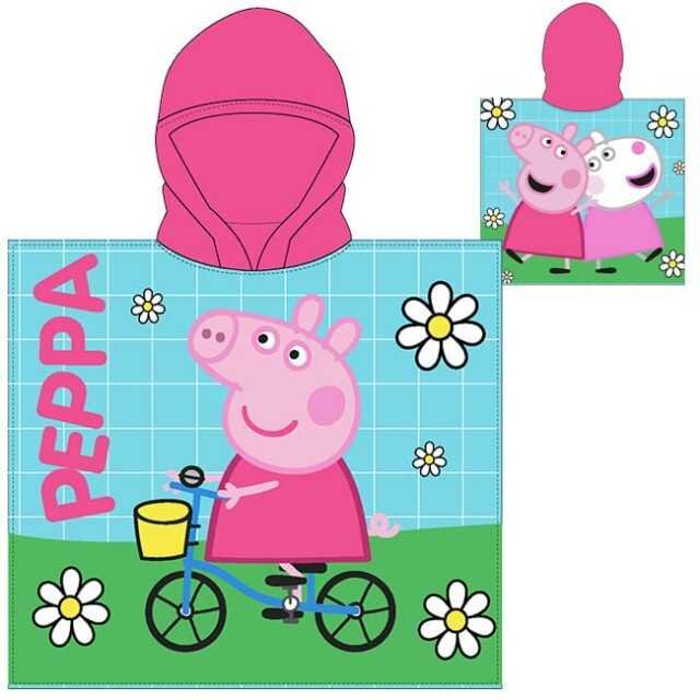 EPLUSM Poncho cu gluga Peppa Pig Bike Ride 55x110 cm EPMPP52461236