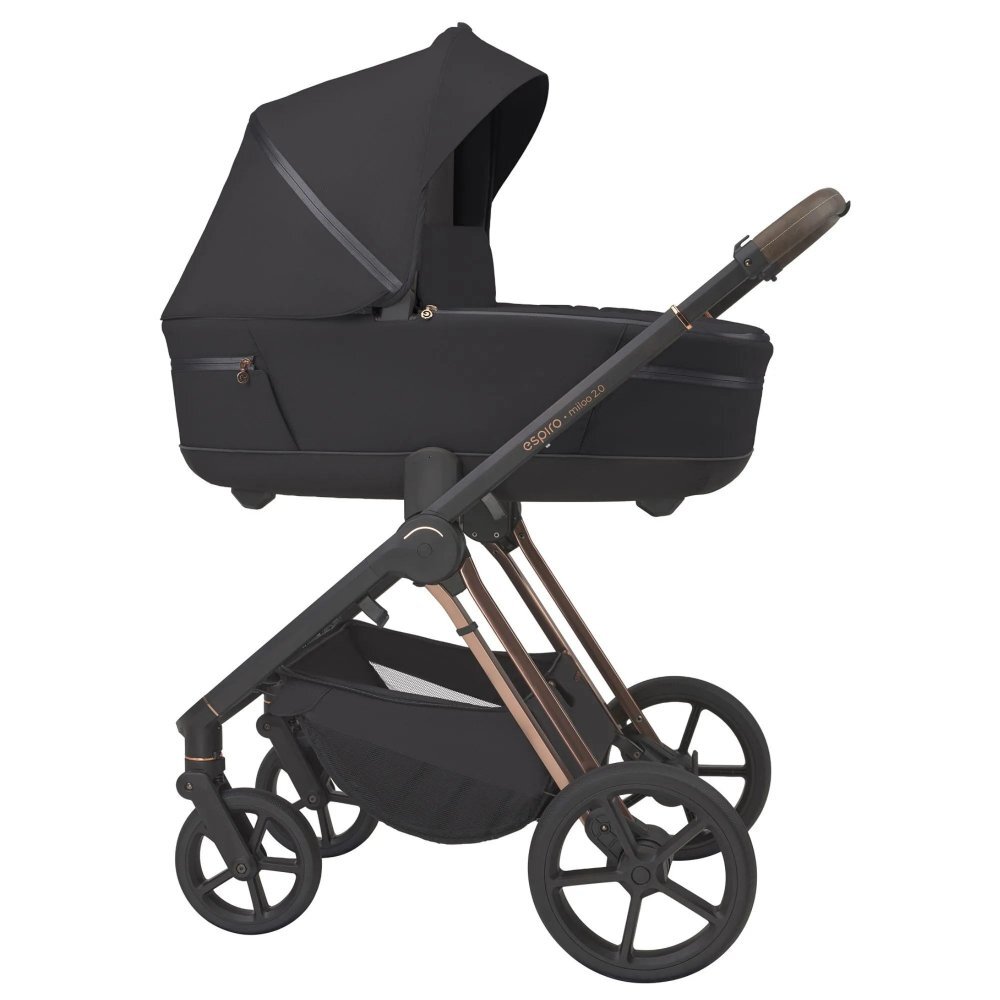 Espiro Carucior 2 in 1 pentru copii Miloo 2.0 Diamond Black cu sezut reversibil suport reglabil pentru picioare bara detasabila greutate admisa 22 kg