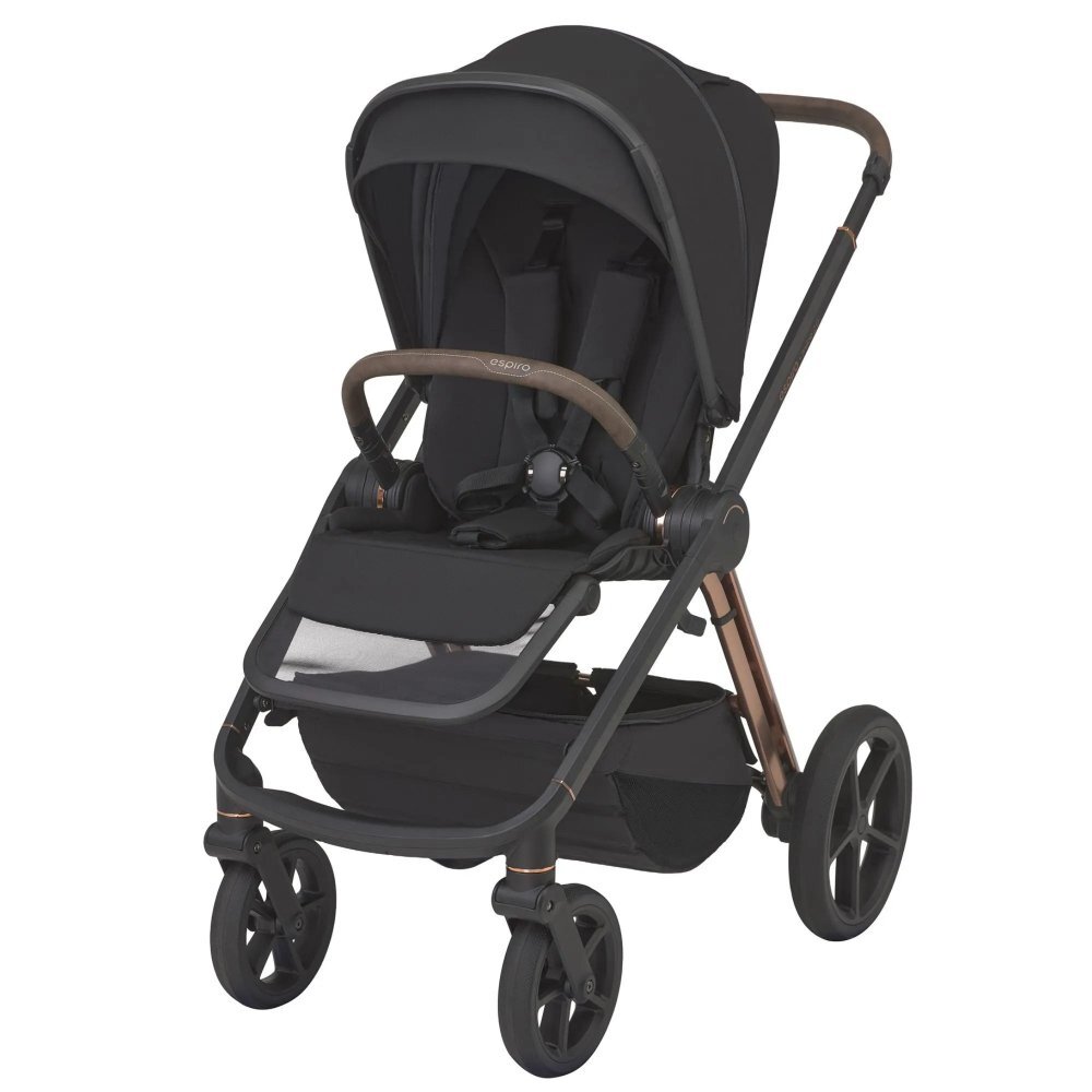 Espiro Carucior 2 in 1 pentru copii Miloo 2.0 Diamond Black cu sezut reversibil suport reglabil pentru picioare bara detasabila greutate admisa 22 kg