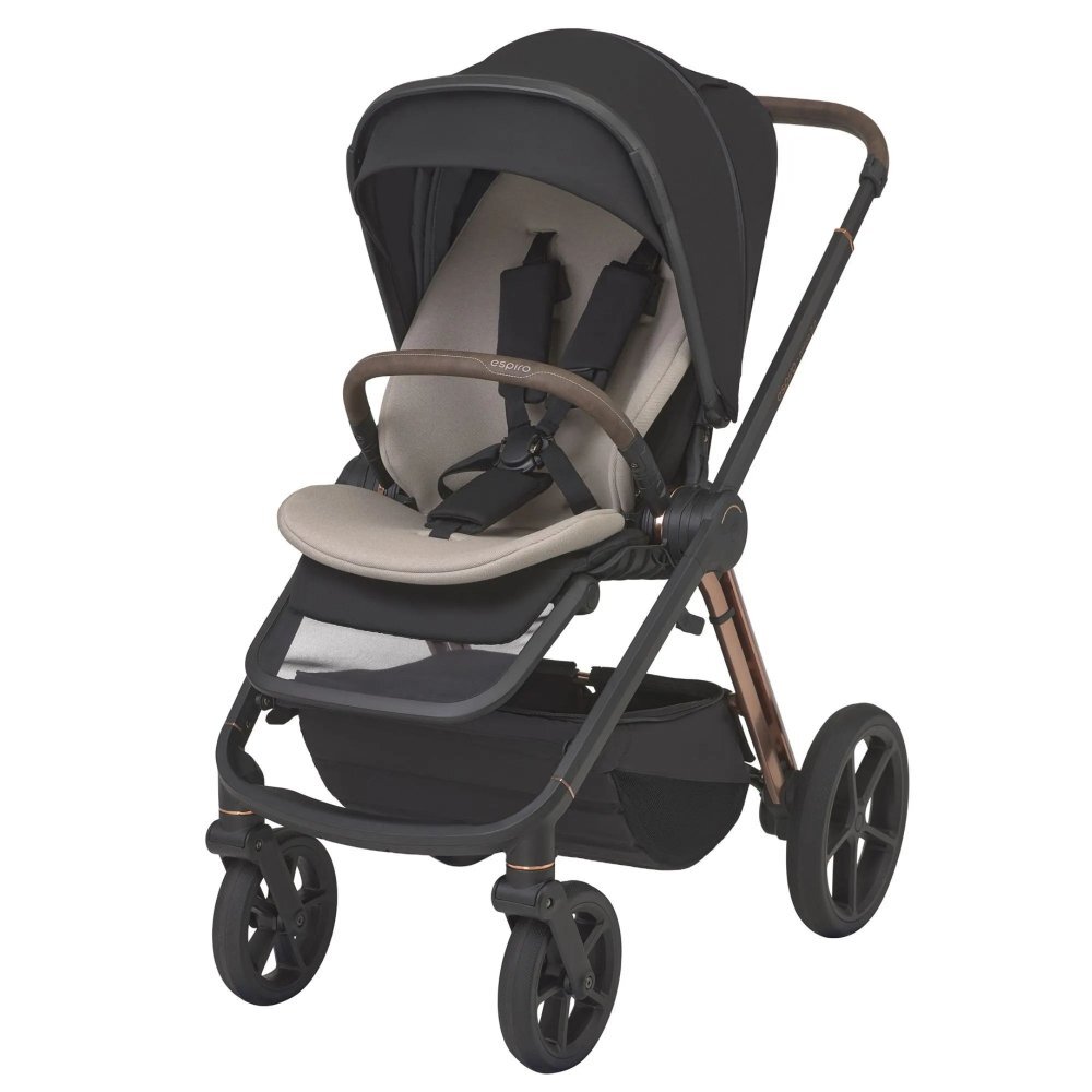 Espiro Carucior 2 in 1 pentru copii Miloo 2.0 Diamond Black cu sezut reversibil suport reglabil pentru picioare bara detasabila greutate admisa 22 kg
