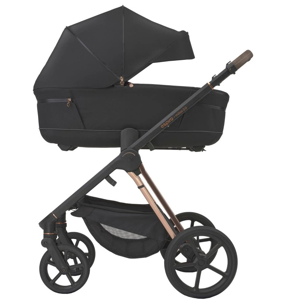 Espiro Carucior 2 in 1 pentru copii Miloo 2.0 Diamond Black cu sezut reversibil suport reglabil pentru picioare bara detasabila greutate admisa 22 kg