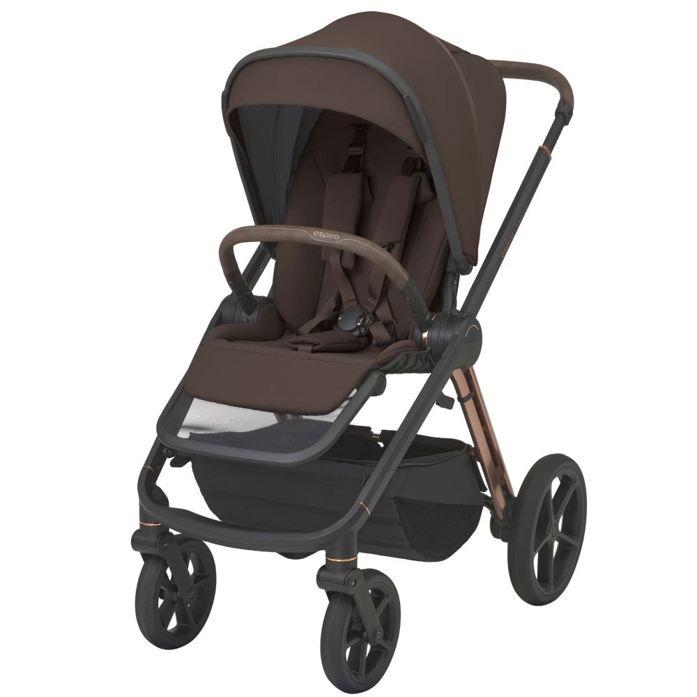 Espiro Carucior 2 in 1 pentru copii Miloo 2.0 Excellent Chocolate cu sezut reversibil suport reglabil pentru picioare bara detasabila greutate admisa 22 kg