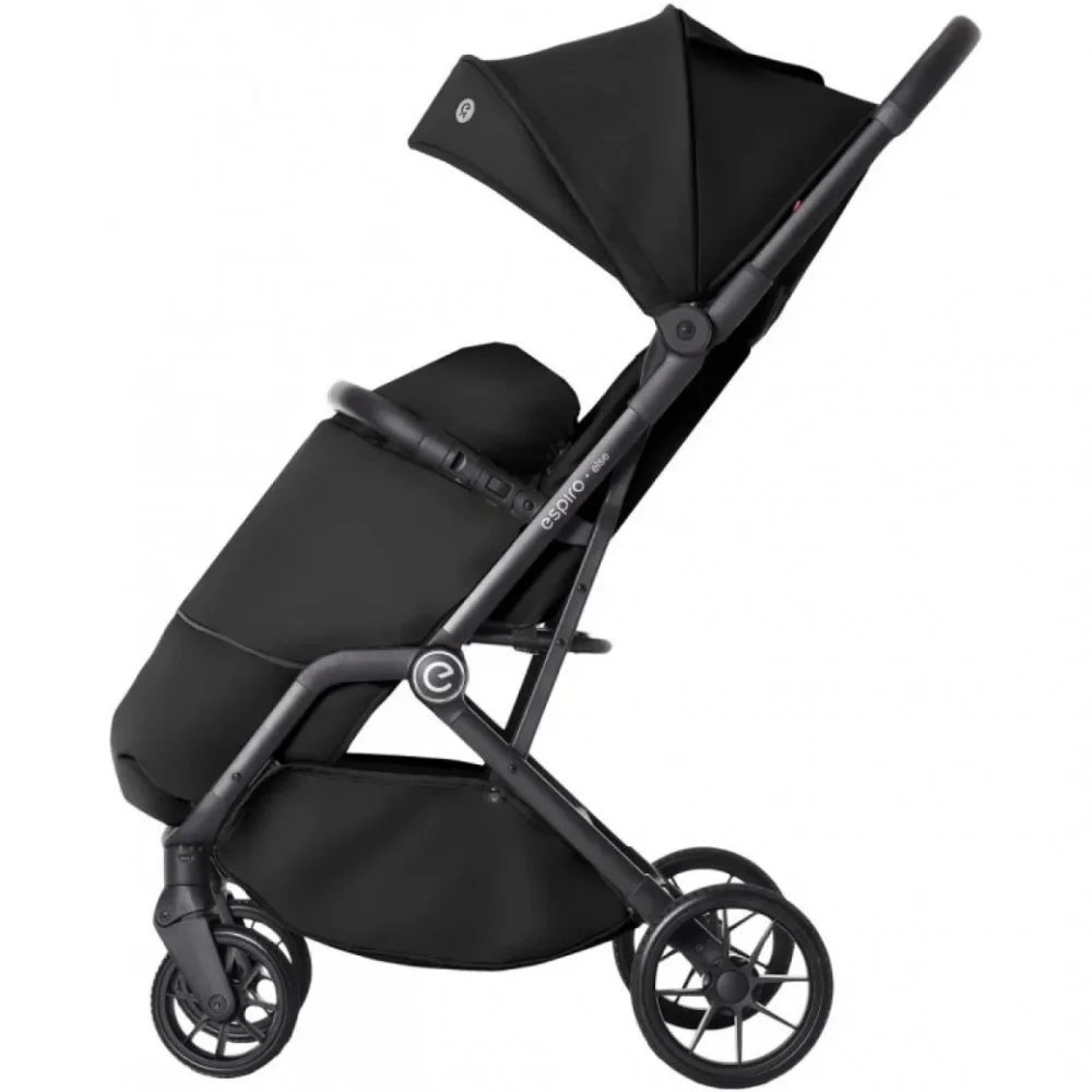 Espiro Carucior pentru copii Else Black 0-22 kg pliabil cu suspensii spatar reglabil suport pentru picioare reglabil si husa pentru picioare