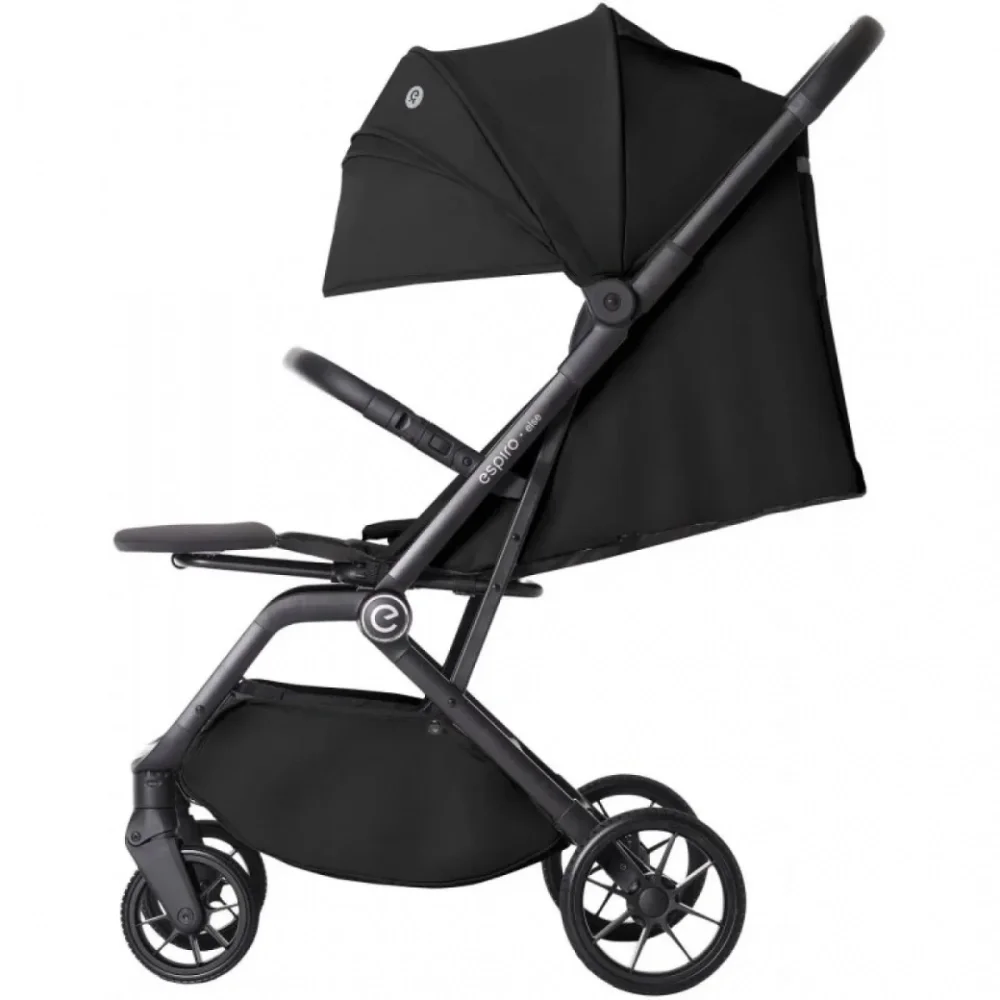 Espiro Carucior pentru copii Else Black 0-22 kg pliabil cu suspensii spatar reglabil suport pentru picioare reglabil si husa pentru picioare