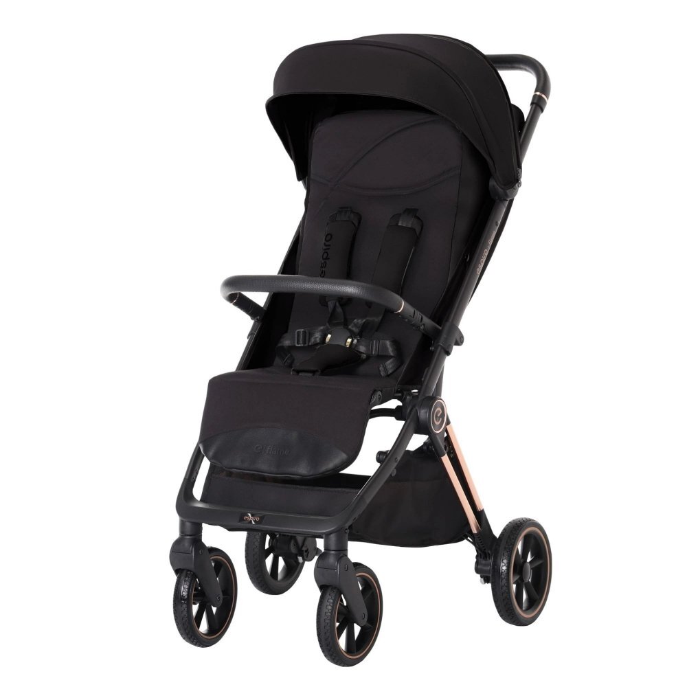 Espiro Carucior pentru copii Flame black 0-22 kg pliabil cu suspensii spatar reglabil geanta husa pentru picioare si suport pentru pahar