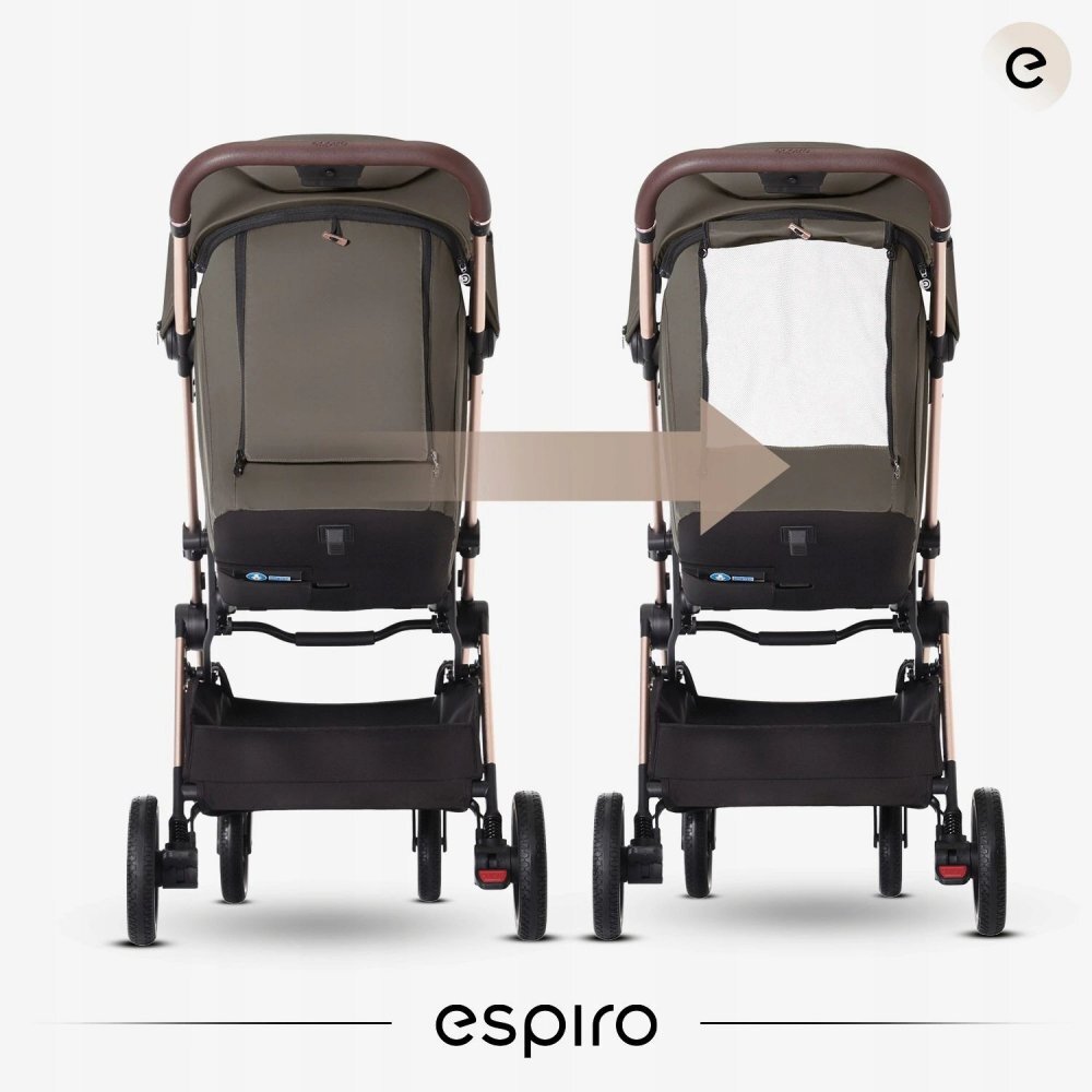Espiro Carucior pentru copii Flame Classic beige 0-22 kg pliabil cu suspensii spatar reglabil geanta husa pentru picioare si suport pentru pahar
