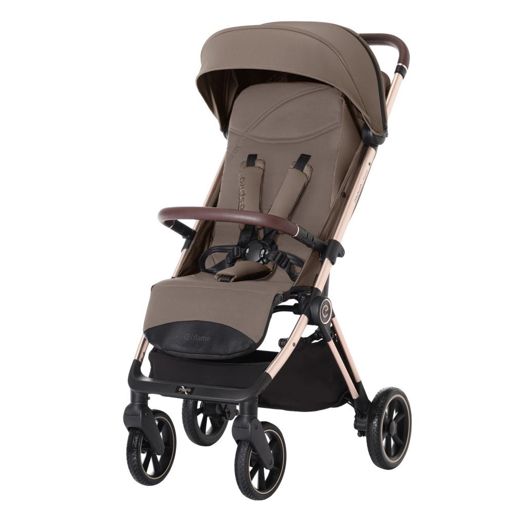 Espiro Carucior pentru copii Flame Classic beige 0-22 kg pliabil cu suspensii spatar reglabil geanta husa pentru picioare si suport pentru pahar
